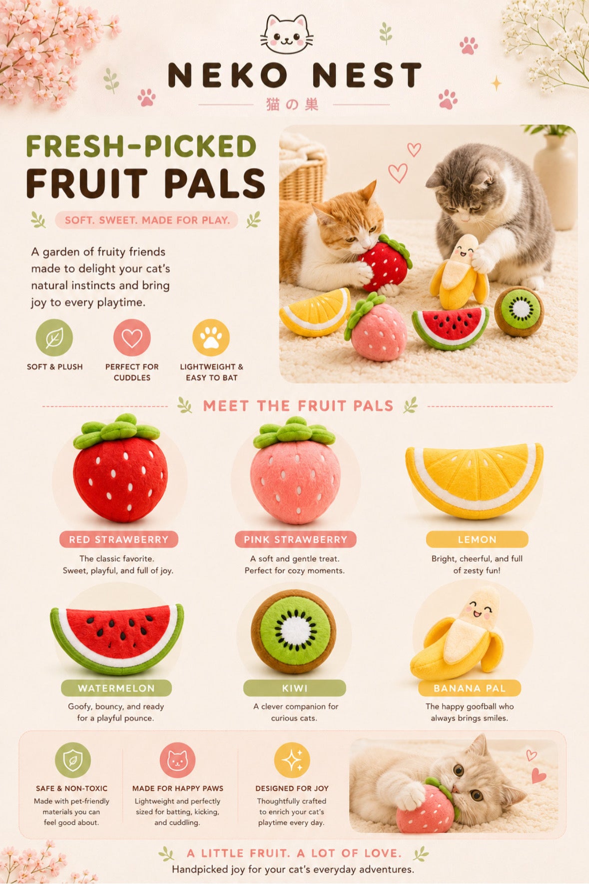 Fresh Picked Fruit Pals - Plush Cat Toys
