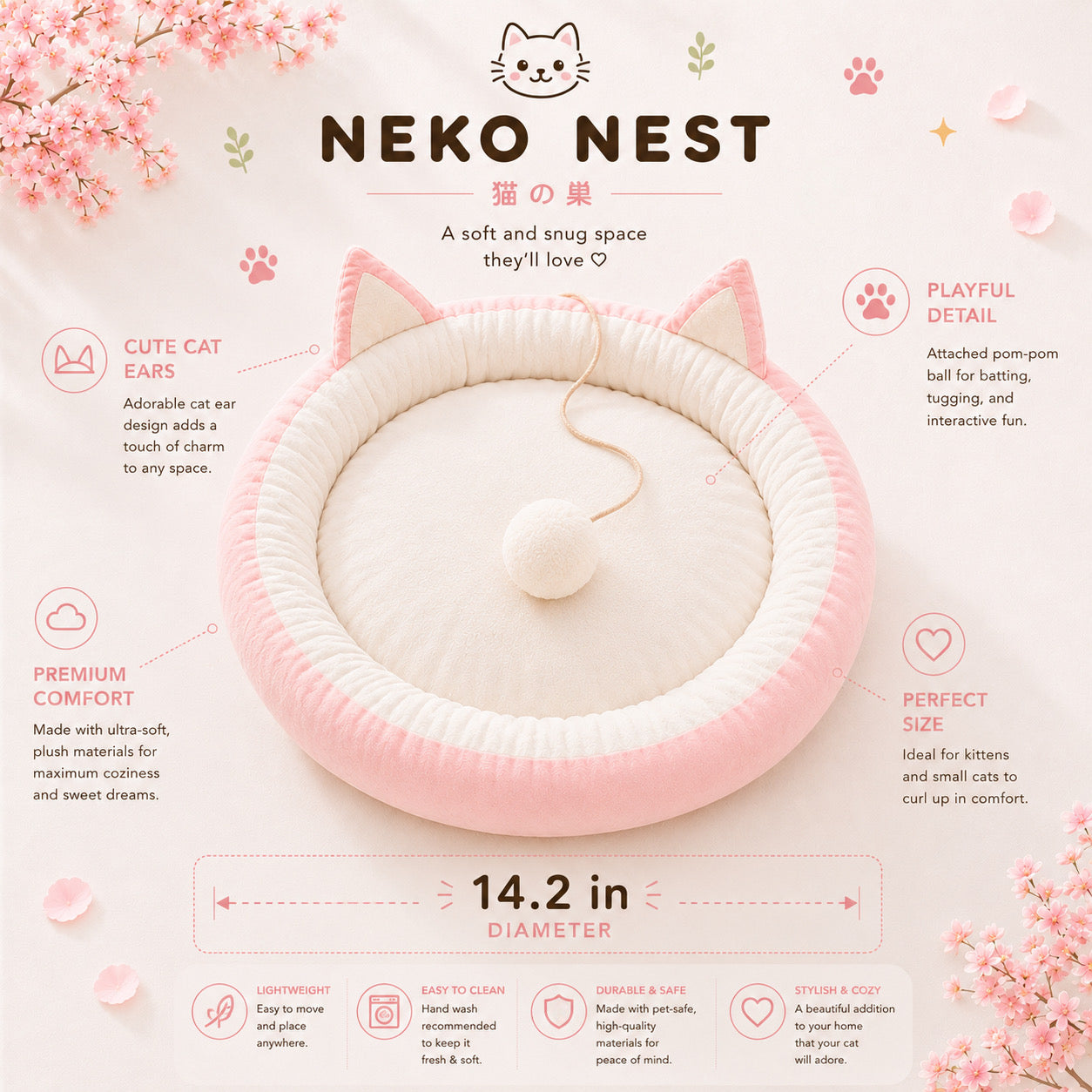 Soft Pink Neko Nest Bed