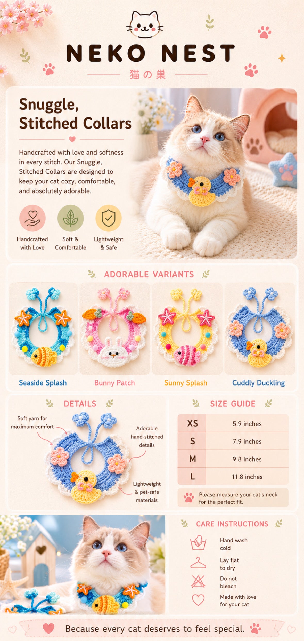 Snuggle Stitch Handmade Cat Collars