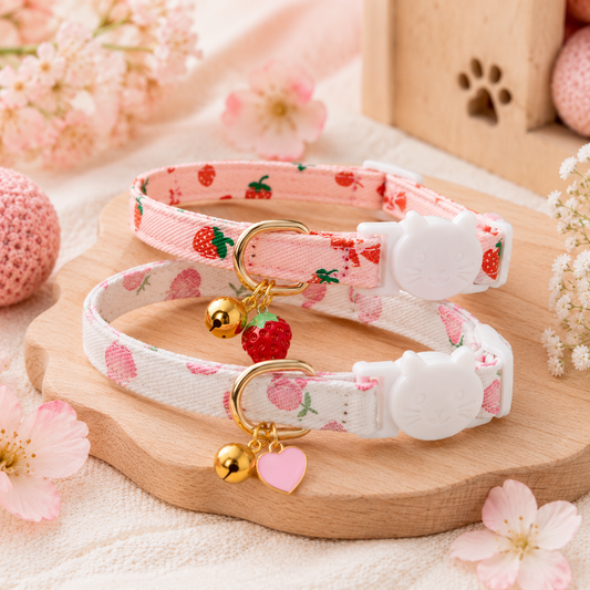 The Sweetheart Strawberry Milk Charm Cat Collar Set - 2 Pack