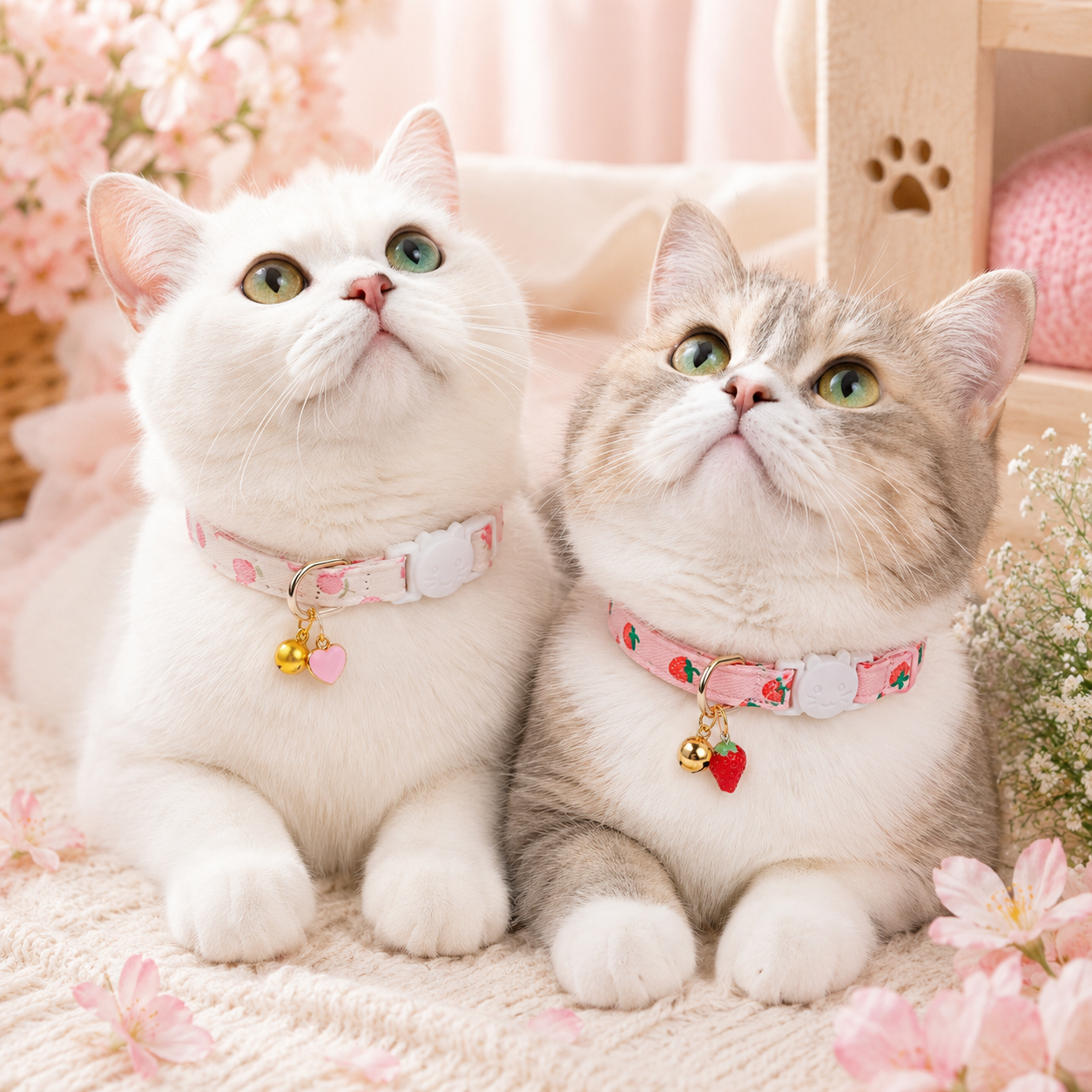 The Sweetheart Strawberry Milk Charm Cat Collar Set - 2 Pack