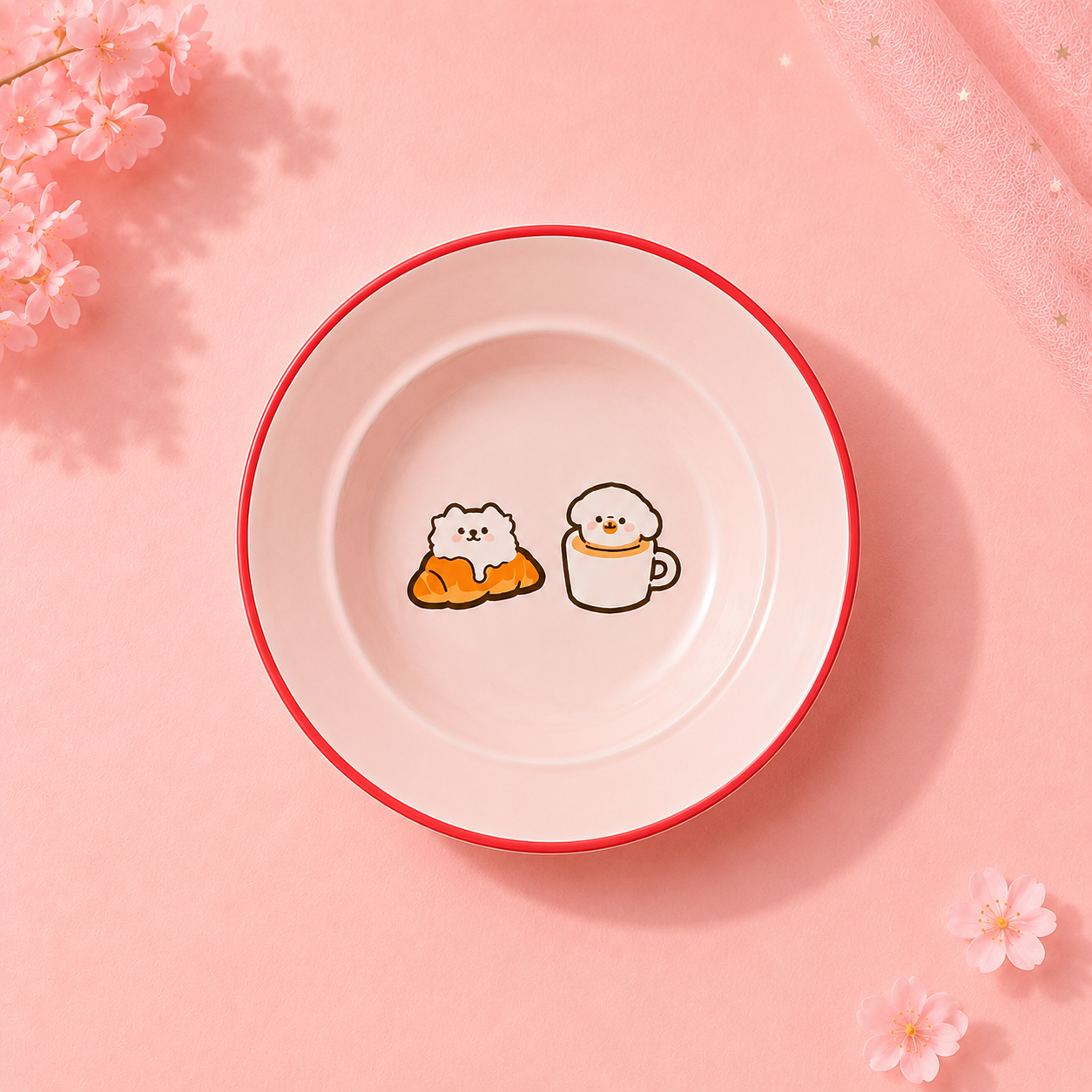 Adorable Ceramic Food & Water Bowl - Croissant Edition