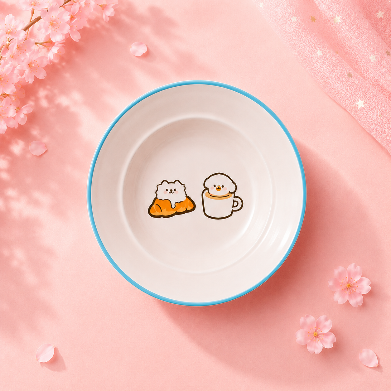 Adorable Ceramic Food & Water Bowl - Croissant Edition