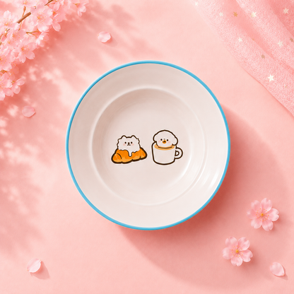 Adorable Ceramic Food & Water Bowl - Croissant Edition