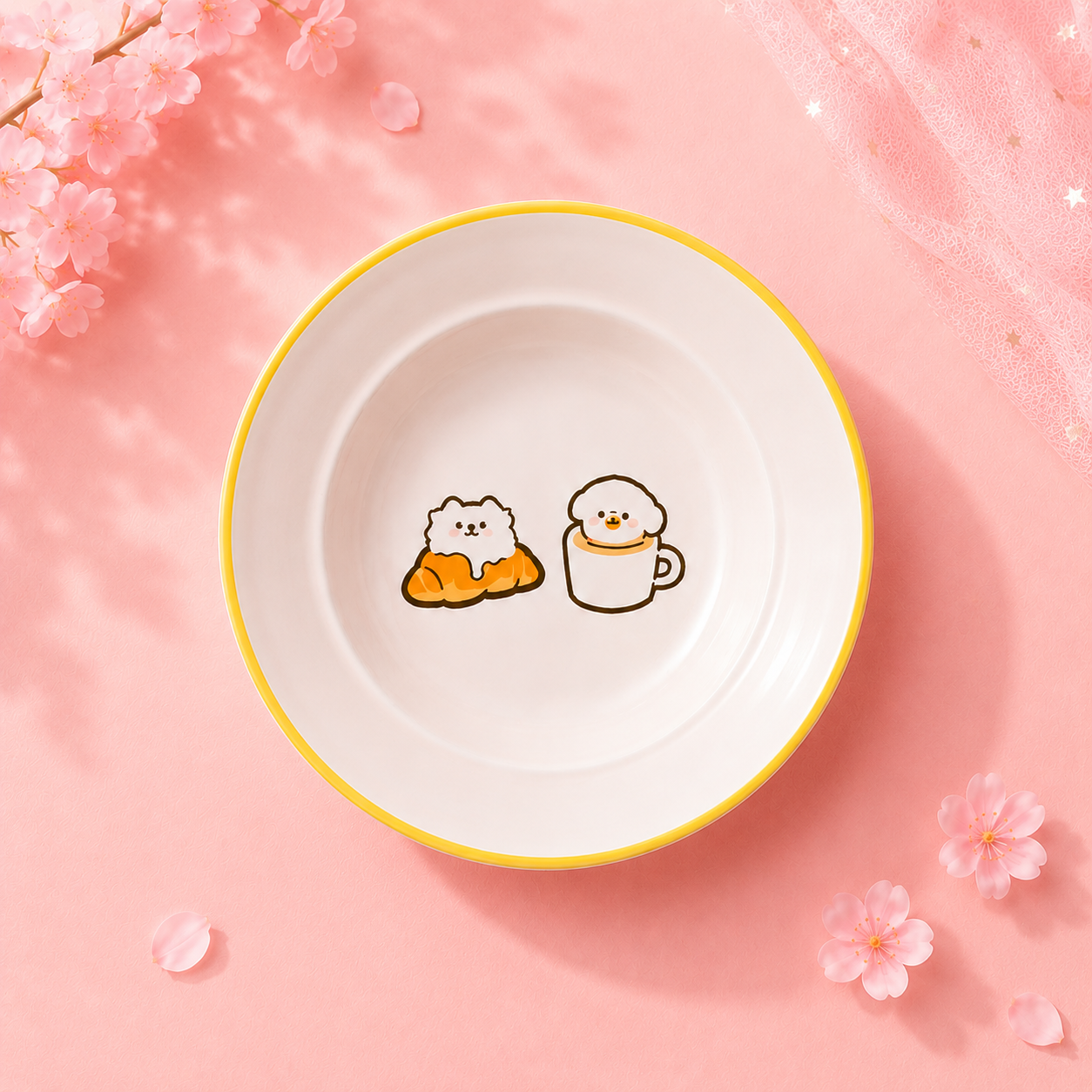 Adorable Ceramic Food & Water Bowl - Croissant Edition